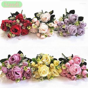 Symulacja kwiatów dekoracyjna Rose Rose Buquet 7 Big Heads DIY Fake Wedding Christmas Home Decoration Party Office