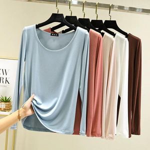 Women's T Shirts Modal Bottoming T-shirt O Neck Long Sleeves Spring Autumn Slim Tshirt Basic Tee Tops Solid Color Homewear Clothing