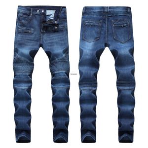 Bedömd rippad mager smal motorcykel moto cyklist kausal män denim byxor hip hop män jeans