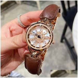 الساعات النسائية Luxury Lady Watch Rotary Dial Rose Sliver Sliver Designer Diamond Fashion Wathes Watches Leather Strap Wristwatches for DH6FR