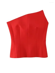 Women's Tanks Vest Versatile Thin Red Asymmetrical Tight-fitting Underwear Bra Sleeveless Top