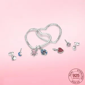 Hoopörhängen 2024 Sterling Silver Loved Heart Me For Women S925 örhänge With Charms Diy Jewelry Gift