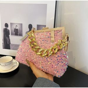 2023 Lüks Renkli Sequins Torba Tasarımcı Zinciri Omuz Çantası Tote Crossbody Party Party Akşam Debriyaj Çantası Parlak Çanta 240118