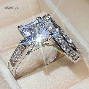 Wedding Ring Set for Women Dazzling Square Zirconia Luxury LAB7