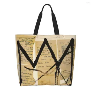 Einkaufstaschen Custom Crown By Basquiats Canvas Damen Recycling Große Kapazität Lebensmittel Graffiti Art Shopper Tote