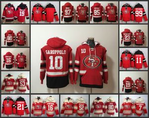 샌프란시스코의 '49ers'''men #19 Deebo Samuel 85 George Kittle 23 Christian McCaffrey Custom Red/Black Ageless Must-Have Lace-Up Pullover Hoodie