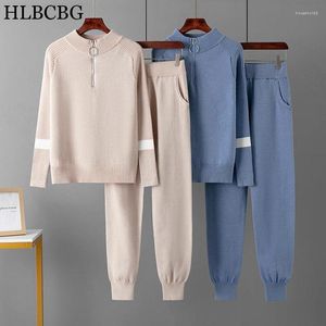 Women's Two Piece Pants HLBCBG Spring Autumn 2024 Sparke Leisure Sports Fashion Two-piece Sweater Set Knitted Cardigan Temperament Suits