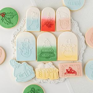 Baking Tools Acrylic Cookie Embosser Mold Christmas Snowman Santa Claus Fondant Biscuit Sugar DIY Press Stamp Decorating