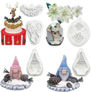 Baking Moulds Santa Claus Deer Flower Silicone Molds Christmas Cake Chocolate Fondant Mould Decorating Tools Accessories