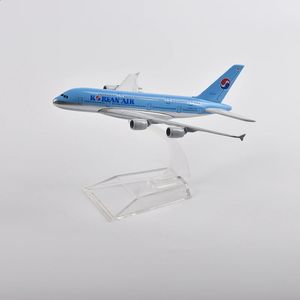 Jason tutu 16cm ar coreano airbus 380 avião modelo avião modelo diecast metal 1/400 escala aviões gota 240119