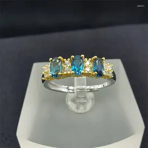 Cluster Rings Selling S925 Sterling Silver White Gold Natural London Blue Topaz Stone 3 6mm Ring Lady Gift