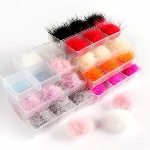 6st nagelkonsttillbehör fluffig päls pompom mink pom poms smycken avtagbar magnetisk hårboll diy design manikyr dekoration 240202