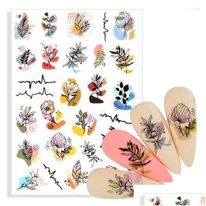 Adesivos decalques adesivo de unhas Decalque e adesivo Folhas de flores Verde Verde Slider Diy Summer Diy para Manicure Art Decoração Droga Otyqm