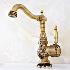 Bathroom Sink Faucets Kitchen Faucet Single Handle Hole Vanity Mixer Tap Antique Brass Swivel Spout And Cold Water Tsf127