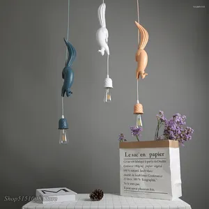 Pendant Lamps Nordic Resin Squirrel Led Lights Modern Industrial Children's Room Kitchen Hanging Lamp Loft Animal Light Fixtures Decor