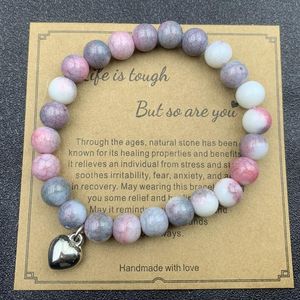 Charm Bracelets 8Mm Pink Zebra Stone Bead Bracelet With Card Holiday Gift Men And Women Friendship Love Beaded Drop Delivery Ot3Cn