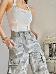 Kvinnors byxor Houzhou American Retro Camouflage Cargo Women Y2k Streetwear Hippie Wide Leg Pockets Byxor Kvinna Kpop Harajuku Bottoms