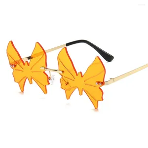 Sunglasses Fashion Unique Butterfly Shape Rimless Women Colorful Shades UV400 Novelty Metal Frame Eyeglasses Outdoor Goggles