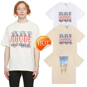 Trendy stamp coconut tree print short t-shirt for men and women American street loose half sleeved