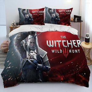 寝具セット3D W-Witcher Gamer Gamer Cartoon Comforter Set Duvet Cover Bed Quilt Pillowcase King Queenサイズ