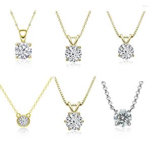 Pendants 18K Yellow Gold Plated 1 Round Brilliant Cut Diamond Test D Color Moissanite Pendant Necklace Silver 925 Gemstone Chain297g