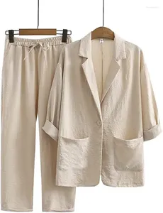 Kvinnors tvåbitar byxor Bomullslinne Set Women Holiday Vintage Boho Maxi Shirt Spring Summer Loose Work Streetwear Y2K 2024 Outfits