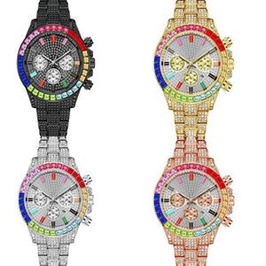 Orologio da uomo con quadrante grande e diamanti color hip-hop, cintura in acciaio, cronografo al quarzo in oro con diamanti, regalo per le vacanze288S