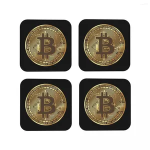 Bord Mattor Bitcoin - Fysiska mynt Coasters Kaffel Leather Placemats Cup Table Bord Decoration Accessories Pads For Home Kitchen Bar