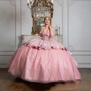Блестящие розовые платья Quinceanera 2024, бальные платья с аппликациями и блестками без бретелек, сладкое платье 16, платье для дня рождения, 15 Vestidos