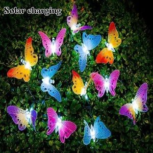 12 LED Solar Power Fiber Optic Butterfly String Light Garden Decor Outdoor String Garden Suncatchers 240119