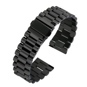 Watch Bands Superior Black Stainless Steel Band Circle Strap Firm Folding Clasp With Safety Unisex Wristwatch Bracelet 20MM 22 MM251e