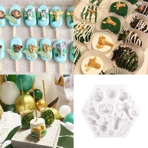 Baking Moulds Safari Jungle Animal Cake Mold Decoration 3D Palm Leave Silicone Fondant Baby Shower Birhtday Party Supplies