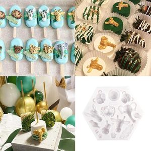 Moldes de cozimento Safari Jungle Animal Bolo Molde Decoração 3D Palm Leave Silicone Fondant Baby Shower Birhtday Party Supplies