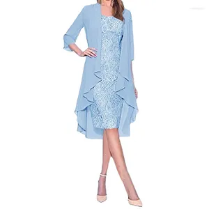 Casual Dresses Women's Elegant Floral Lace Business Round Neck Three Quarter Sleeves Cocktail Wedding Guest Bodycon Pencil Dress High Street