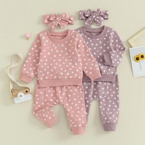 Kläder sätter pudcoco spädbarnfödd baby flickor outfit blomma tryck långärmad besättning nacke tröja tröja tröjor pannband faller 0-3t