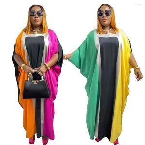 Roupas étnicas Africano Mulheres Boubou Nigéria Rayon Cor Matching Bat Manga Vestido Estilo