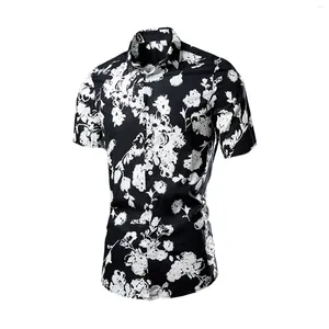 Men's T Shirts 2024 Summer Multi Colored Jacquard Kort ärmskjorta Casual Floral Collar Men Graphic