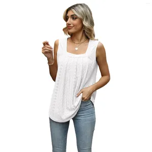 Women's Tanks Fashion Solid Color Square Neck Sleeveless Tank Top Spring/Summer Hollow Out Sexy Loose Causal T-shirt S-XXL