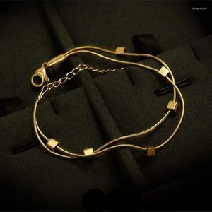 Braccialetti a maglie Gioielli in acciaio inossidabile di moda Bracciale a sei piccoli quadrati con osso di serpente a doppio strato Un regalo per l'amore delle donne all'ingrosso