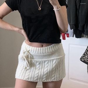 Skirts Winter Christmas Knitted Mini Women Y2k Lace Up Fur Cute Sweet Pencil Twist Skinny Club Low Waist Knit Short Skirt