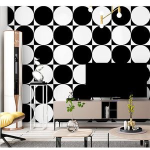 Papel de parede xadrez nórdico em preto e branco Círculo geométrico El Restaurant Milk Tea Shop Shop Store Wallpapers para Living Room346x