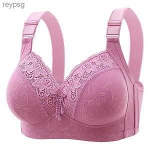 Bras Bras New Large Luxury Lace Without Steel Ring Bra Side Fold Side Breast Large Breast Display Small Adjustment Shaped Moms Underwear YQ240203