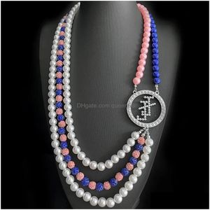 Ожерелья с подвесками Ожерелья Модное женское общество с логотипом Сестричества Джек и Джилл Круглый кулон Розовый синий жемчуг Mtilayer Ожерелье Dro Dhyhj