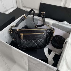 10A Top Tier Qualidade Espelho 34cm Cintura Bolsa Mulheres Real Couro De Bezerro Acolchoado Bolsa Com Bolsa De Moeda Designers De Luxo Preto Ombro Cadeia Strap Box Bag