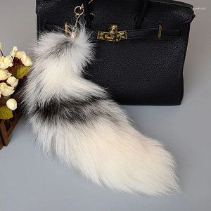 Keychains Large Fox Tail Keychain Pompoms Tassel Bag Pendant Women Key Ring Fluffy Real Fur Chain Charming Girl's Holder Gifts