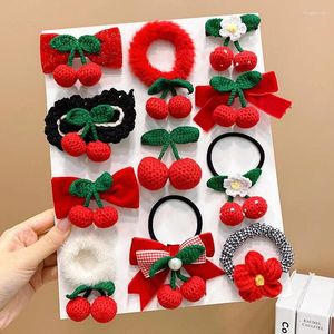 Hair Accessories Girls Cute Red Cherry Plush Ties Elastic Bands Ponytail Holder Scrunchies Sweet Kid Rubber Band Women Accessoires