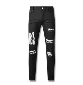 Amirs Jeans Designer Herrenjeans Lila Jeans High Street Hole Star Patch Herren Damen Hose mit Sternstickerei Panel Stretch Slim-Fit Hose Y2