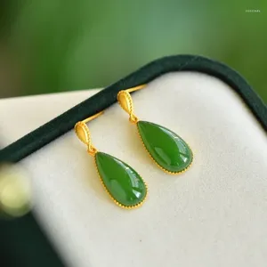 Серьги-гвоздики из натурального нефрита из яшмы для женщин, короткие винтажные зеленые серьги с бриллиантами, классические вечерние украшения