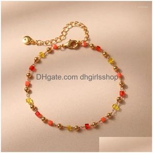 Frisado Strand Ccgood Grânulos de Cristal Vermelho Banhado A Ouro Cadeia Pulseiras Jóias Artesanais Dainty Para As Mulheres Acessórios De Metal Pseras Drop De Dhyea