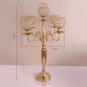 Dekoracja imprezowa 10pcs 75 cm Wysokie stół centralny Acryl Gold 5 Arms Crystal Wedding Candelabra Holder Supply252d